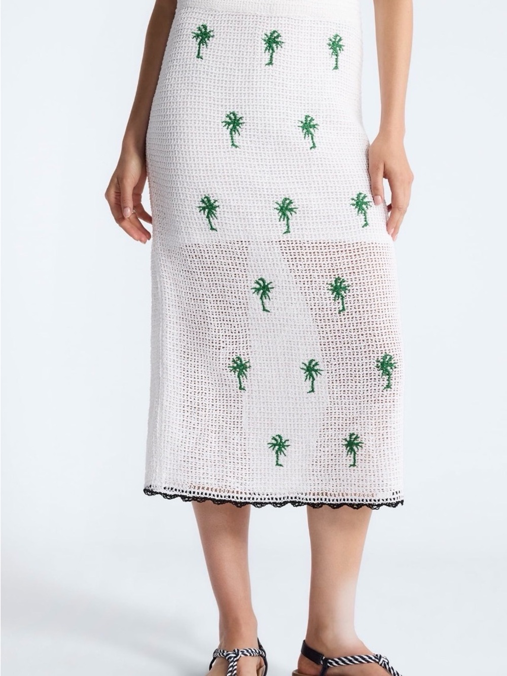 Free Assembly Women’s Embroidered Knit Cotton Pencil Midi Skirt